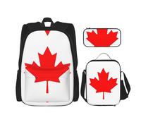 WURTON Canadian Flag Print Shoulder Backpack 3 In 1 Bookbag Set Lunch Box Pencil Case Travel Laptop Daypacks