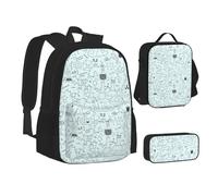 WURTON Chemistry Print Print Backpack Lunch Box Set,3 In 1 Bookbag And Pencil Case Bundle Matching Combo, Black, One Size