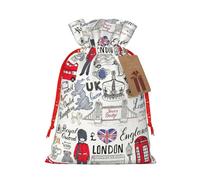 WURTON Christmas Bags Drawstring, I Love London Christmas Wrapping Bags Bulk For All Kinds Of Gift Wrapping