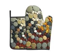 Wurton Circle Cobblestones Print Oven Mitt Pot Holder 2 Set Heat Resistant Kitchen Bbq Housewarming Gifts 7.2"X11"