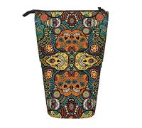 WURTON Colorful Sugar Skulls Print Pencil Telescopic Case Stationery Storage Bag, Pencil Case Adults,Storage Box