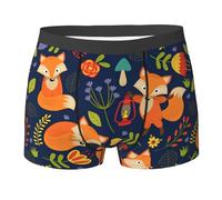 WURTON Cute Animal Fox Flower Print Men's Boxer Briefs Underwear Trunks Stretch Athletic Underwear for Moisture Wicking, Black, Medium