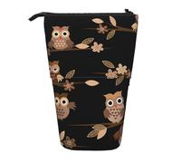 WURTON Cute Brown Cartoon Owls Print Pencil Case Telescopic Stationery Storage Bag for Supplies, Office Makeup Storage