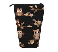 WURTON Cute Brown Cartoon Owls Print Pencil Case Telescopic Stationery Storage Bag for Supplies, Office Makeup Storage