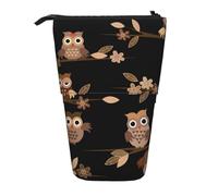WURTON Cute Brown Cartoon Owls Print Pencil Telescopic Case Stationery Storage Bag, Pencil Case Adults,Storage Box