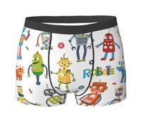 WURTON Cute Cartoon Robots Print Men's Boxer Briefs Underwear Trunks Stretch Athletic Underwear for Moisture Wicking, Black, Medium