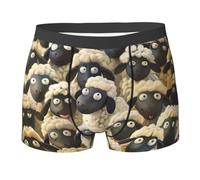 WURTON Cute Cartoon Sheep Print Men's Boxer Briefs Comfortable Bamboo Viscose Underwear Trunks Underwear, Black, M