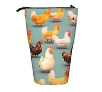 WURTON cute chicken walking Print Telescopic Pencil Case Versatile Stationery Makeup Storage Bag Supplies Organizer