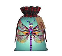 WURTON Cute Dragonfly Pattern Holiday Drawstring Plaid Gift Bag Christmas Party New Year'S Day Candy Wedding Favors, 2 Sizes