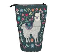 WURTON Cute Llama Floral Print Pencil Telescopic Case Stationery Storage Bag, Pencil Case Adults,Storage Box