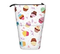WURTON Delicious Cupcakes Print Pencil Case Telescopic Stationery Storage Bag for Supplies, Office Makeup Storage