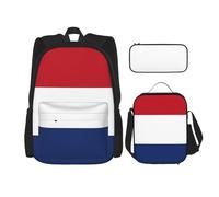 WURTON Dutch Flag Print 3 In 1 Sets Casual Adjustable Shoulder Backpack Lunch Bag Pencil Case Pouch Box, Black, One Size