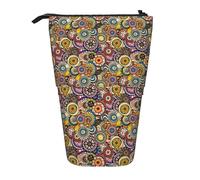 WURTON Ethnic Circles Floral Pattern Print Pencil Telescopic Case Versatile Storage Bag,Office, and Adult Storage Box Gifts