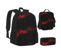 WURTON Explosion Burst Red Black Print Backpack Lunch Box Set,3 In 1 Backpack And Pencil Case Bundle Matching Combo, Black, One Size