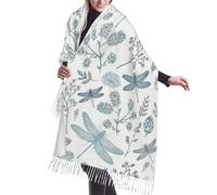 WURTON Fresh Pineapple Print Women'S Stylish Cashmere Tassel Scarf -Winter Warmth Versatile Shawl Scarf Gift, Dragonfly Flower, One Size