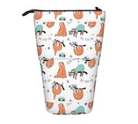 WURTON funny Cute Animal Sloth Music Print Pencil Case Telescopic Stationery Storage Bag for Supplies, Office Makeup Storage