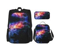 WURTON Galaxy In The Universe Print 3 In 1 Sets Casual Adjustable Shoulder Backpack Lunch Bag Pencil Case Pouch Box, Black, One Size
