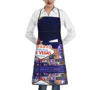 WURTON German Flag Print Waterproof Cooking Apron Men Women Apron Kitchen Aprons With Pockets Cooking Baking, Las Vegas Night City, One size