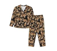 WURTON Golden Retrievers Print Fall/Winter Women'S Long Sleeved Pajama Set Affordable, Chic Elegant Ladies' Homewear, Black, Medium