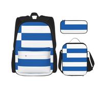 WURTON Greek Flag Print Shoulder Backpack 3 In 1 Bookbag Set Lunch Box Pencil Case Travel Laptop Daypacks, Black, One Size, Black, One Size