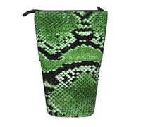 WURTON Green Snakeskin Print Pencil Case Telescopic Stationery Storage Bag for Supplies, Office Makeup Storage