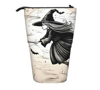 WURTON Halloween Witch Flying Print Pencil Case Telescopic Stationery Storage Bag for Supplies, Office Makeup Storage