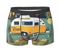 WURTON Happy Bus campervan Print Men's Boxer Briefs Underwear Trunks Stretch Athletic Underwear for Moisture Wicking, Black, Medium