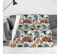 WURTON Hawaiian Surfer On Wavy Print 50"X60" Anti-Pilling Flannel Throw Blanket Lightweight Bedroom,Bed,Couch,Sofa Decor