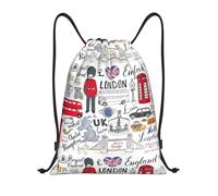 WURTON I Love London Print Lightweight Drawstring Bags Waterproof Gym Sack For Men, Women Draw String Back Bag, Black, S