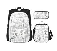 WURTON Instruments Performers Notes And Little Birds Print Adjustable Shoulder Straps Backpack Set Lunch Bag Pencil Case Combination Bags Set