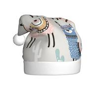 WURTON Llama Cactus Print Adults Christmas Hat Santa Hat Plush Hat For Xmas Decorations Party And Holiday Event