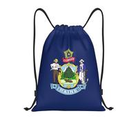 WURTON Maine State Flag Print Drawstring Sports Bags Drawstring Bag for All Occasions Gym Sack, Sport, Travel, Black, Medium, blackone, M