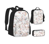 WURTON Marble Texture Copper Splatter Print Backpack Lunch Box Set,3 In 1 Bookbag And Pencil Case Bundle Matching Combo, Black, One Size