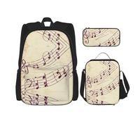 WURTON Musical Note Floral Print School Backpack 3 In 1 Bookbag Set With Lunch Box Pencil Case Travel Laptop Daypacks