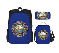 WURTON New Hampshire State Flag Print Shoulder Backpack 3 In 1 Bookbag Set Lunch Box Pencil Case Travel Laptop Daypacks, Black, One Size, Black, One Size