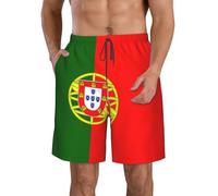 WURTON Portuguese Flag Print Men's Beach Shorts Hawaiian Summer Holiday Casual Shorts with Drawstring, Quick Dry, White, Large