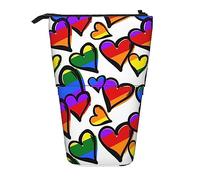 WURTON Rainbow Colored Gay Pride Hearts Print Pencil Telescopic Case Stationery Storage Bag, Pencil Case Adults,Storage Box