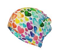 WURTON Rainbow Hearts Print Baggy Beanie Cap Slouchy Beanie Multifunction Chemo Skull Caps Headwear Hats Turban