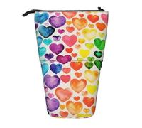 WURTON Rainbow Hearts Print Pencil Telescopic Case Stationery Storage Bag, Pencil Case Adults,Storage Box, Black, One Size