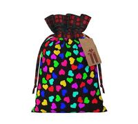 WURTON Rainbow Hearts Print Xmas Drawstring Gift Bags Christmas Wrapping Bags For Party Christmas Holiday Bag