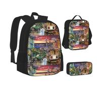 WURTON San Francisco Print Backpack Lunch Box Set,3 In 1 Backpack And Pencil Case Bundle Matching Combo, Black, One Size