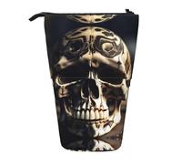 WURTON Skull Rock Roll Skeleton Bone Print Pencil Telescopic Case Versatile Storage Bag,Office, and Adult Storage Box Gifts, Black, One Size