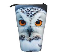 WURTON Snowy Owl Eyes Print Pencil Case Telescopic Stationery Storage Bag for Supplies, Office Makeup Storage, Black, One Size