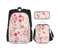 WURTON Soft Color Pale Faded Mix Of Roses Print Adjustable Shoulder Straps Backpack Set Lunch Bag Pencil Case Combination Bags Set