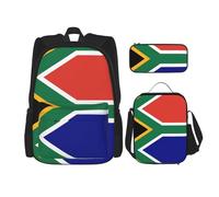 WURTON South African Flag Print Shoulder Backpack 3 In 1 Bookbag Set Lunch Box Pencil Case Travel Laptop Daypacks, Black, One Size