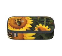 WURTON Sunflower Bees Print Pencil Case,Big Capacity Pencil Pouch Pencil Bag Adults multifunctional storage box