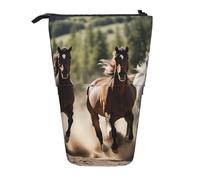 WURTON Three running horses Print Pencil Case Telescopic Stationery Storage Bag for Supplies, Office Makeup Storage