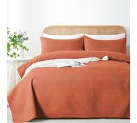WURUIBO King/Cal King Quilt Set Burnt Orange,Ultrasonic Embossed Bedspread, Lightweight Microfiber Coverlet, Modern Thin Bedding Set for All Season, 3 Piece(1 Quilt,2 Pillow Shams)