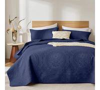 WURUIBO King/Cal King Quilt Set Navy Blue,Ultrasonic Embossed Bedspread, Lightweight Microfiber Coverlet, Modern Thin Bedding Set for All Season, 3 Piece(1 Quilt,2 Pillow Shams)