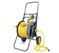 Wurzberge 30m Garden Hose Reel Cart on Wheels, Hose Pipe Reel with Rewind Handle, Includes 30m Rubber Water Pipe and 2m Leader Hose, Spray Gun